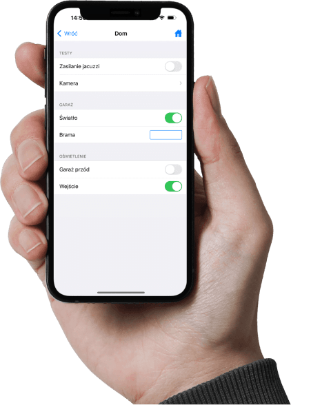 iPhone 12 Mini z włączoną aplikacją DOMIQ Remote