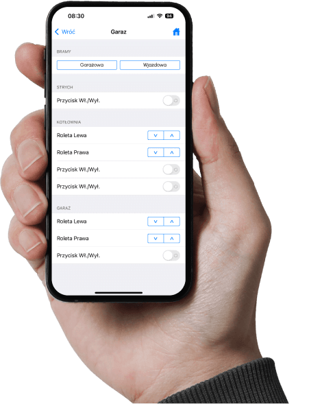 iPhone 12 Mini z włączoną aplikacją DOMIQ Remote