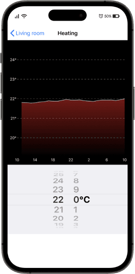 iPhone 14 Pro z włączoną aplikacją DOMIQ Remote